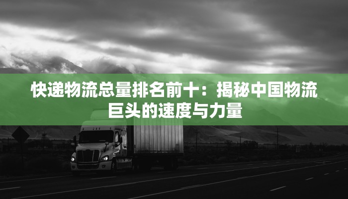 快递物流总量排名前十：揭秘中国物流巨头的速度与力量