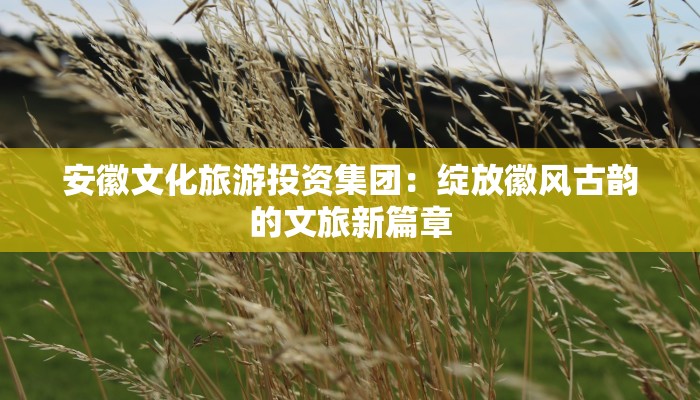 安徽文化旅游投资集团:绽放徽风古韵的文旅新篇章 安徽文化旅游投资集团:绽放徽风古韵的文旅新篇章